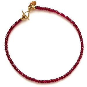 Red Ruby Bracelet Beaded Bracelet 14k Gold Clasp Birthstone Bracelet image 1