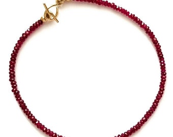 Red Ruby Bracelet - Beaded Bracelet - 14k Gold Clasp -Birthstone Bracelet