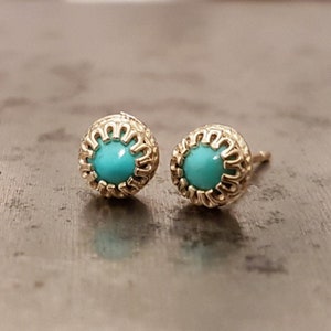 Turquoise Stud Earrings 14k Gold Earrings December Birthstone image 5