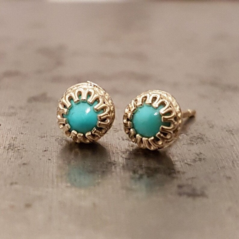 Turquoise Stud Earrings 14k Gold Earrings December Birthstone image 5