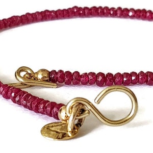 Red Ruby Bracelet Beaded Bracelet 14k Gold Clasp Birthstone Bracelet image 3
