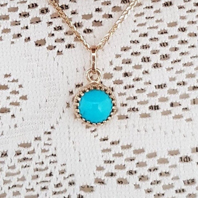 Turquoise Pendant Necklace 14k Gold Chain December Birthstone image 3