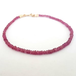 Red Ruby Bracelet Beaded Bracelet 14k Gold Clasp Birthstone Bracelet image 4