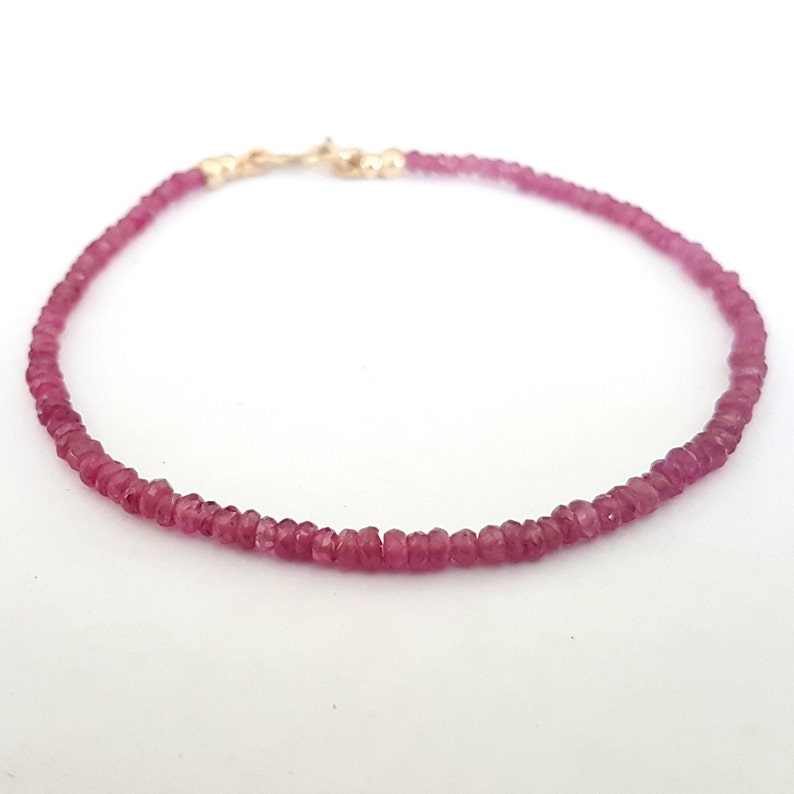 Red Ruby Bracelet Beaded Bracelet 14k Gold Clasp Birthstone Bracelet image 4