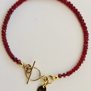 Red Ruby Bracelet Beaded Bracelet 14k Gold Clasp Birthstone Bracelet image 8