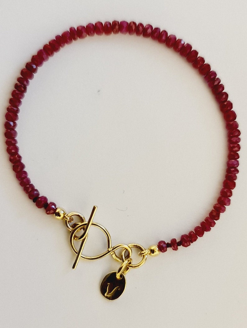 Red Ruby Bracelet Beaded Bracelet 14k Gold Clasp Birthstone Bracelet image 8