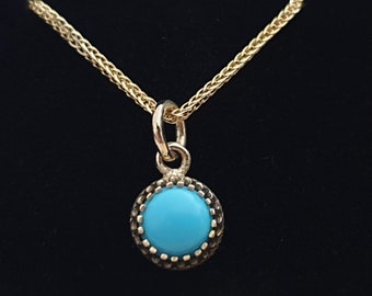 Turquoise Pendant - 14k Gold Chain Necklace - Good Luck Necklace