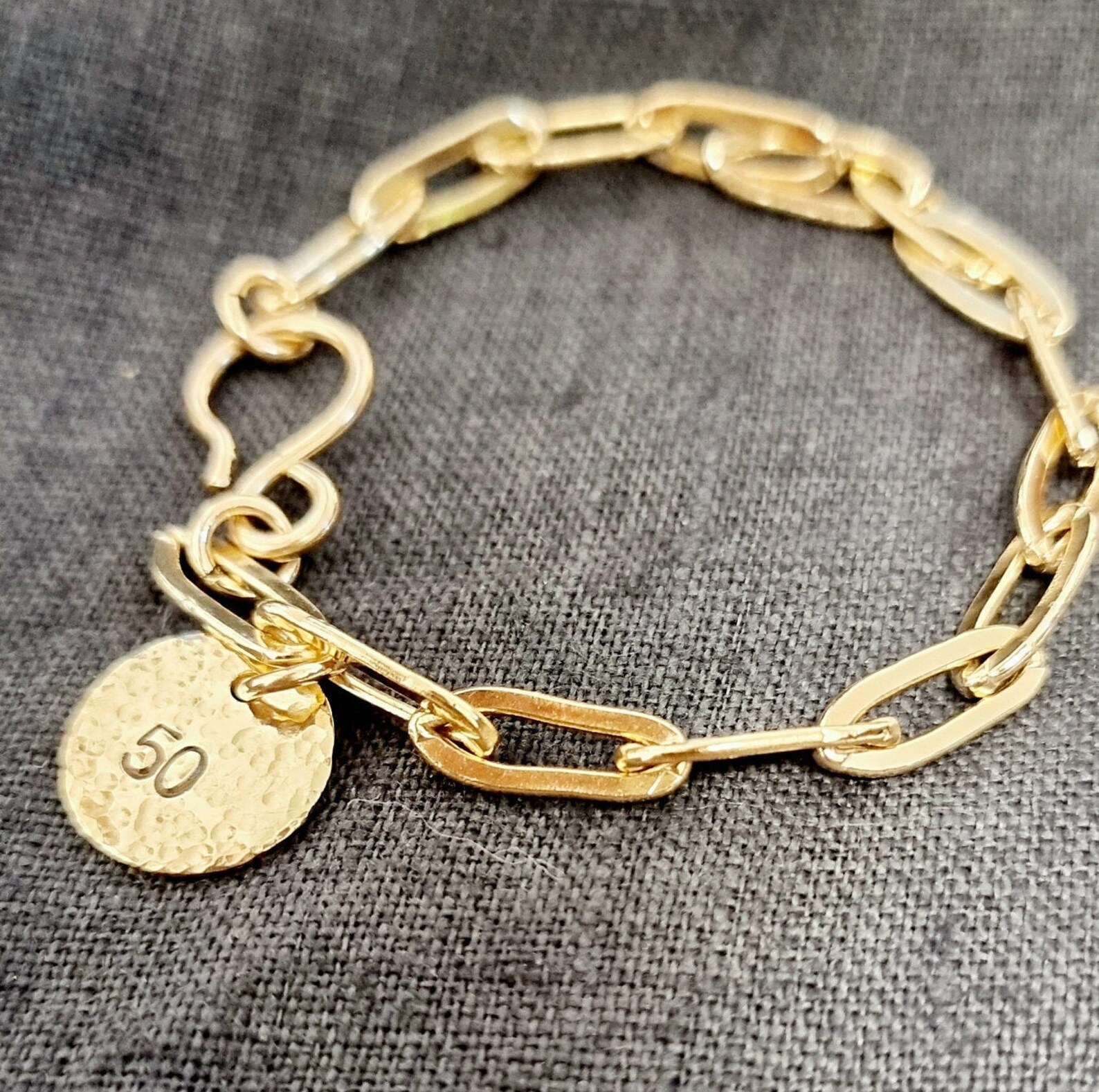 Chunky Chain Bracelet Paper Clip Bracelet Initial Disc Etsy