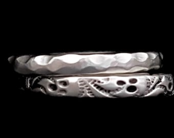 Waves & Flower Rings - Two Rings Set - 925 Sterling Silver Rings - Handmade Rings