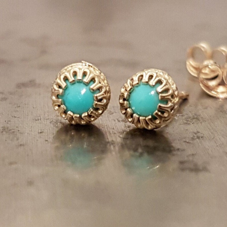 Turquoise Stud Earrings 14k Gold Earrings December Birthstone image 3