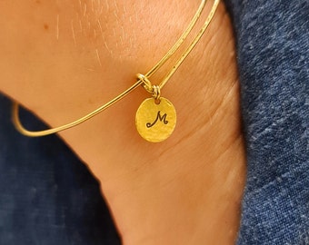 Gold Expandable Bracelet - Initial Charm Bracelet - Monogram Bracelet