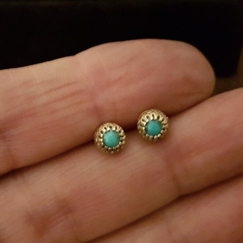 Turquoise Stud Earrings 14k Gold Earrings December Birthstone image 2