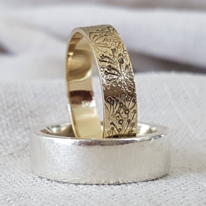 Embossed Band Vintage Style Ring 14k Gold Ring Nature Inspired Handmade Jewelry image 4