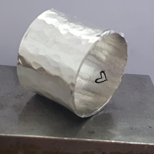 Hammered 925 Silver Hidden Heart Ring 14mm Wide