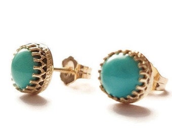 Turquoise Stud Earrings - 14k Gold Earrings - Birthstone Earrings