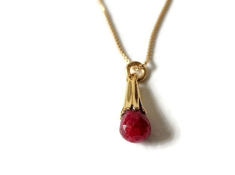 Ruby Drop Necklace Ruby Pendant 18 Chain Necklace image 1