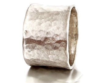 Silver Hammered Wide Ring - Satement Ring