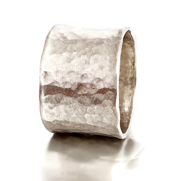 Hammered Wide Ring - 925 Silver Ring - Statement Ring - Handmade Ring