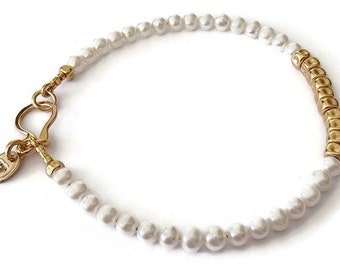 Pulsera de Perlas Blancas de Lujo - Pulsera Atemporal - Pulsera de Aniversario