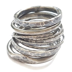 Gothic Stacking Rings - Five Silver Rings Set - Handmade Rings