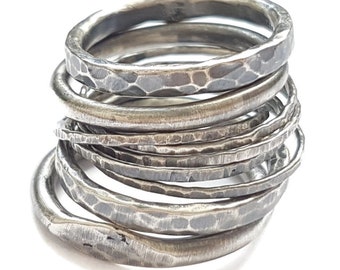 Antiqued Silver Rings - Five Styles Rings Set - Handmade Rings
