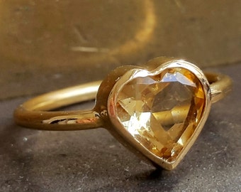 Heart Ring - Citrine Ring - Scorpio Birthstone - November Birthday Gift - 14k Gold Ring - Handmade Ring