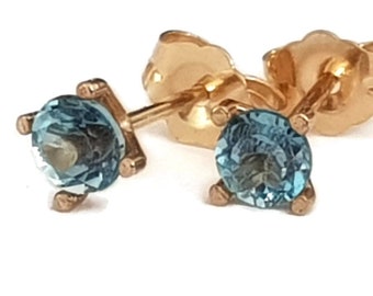 14k Gold Blue Topaz Earrings - December Sagittarius Birthstone