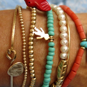 Coral Beaded Bracelet Mediterranean Red Coral Turquoise Talisman Bead Handmade Bracelet image 3