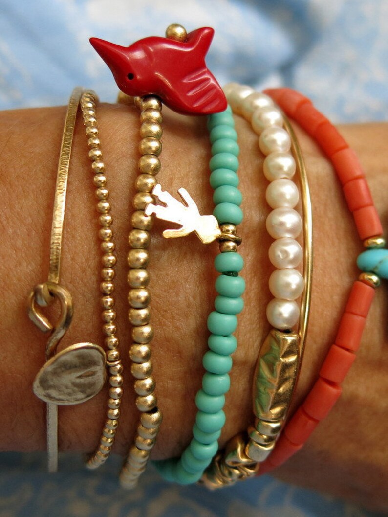 Coral Beaded Bracelet Mediterranean Red Coral Turquoise Talisman Bead Handmade Bracelet image 3