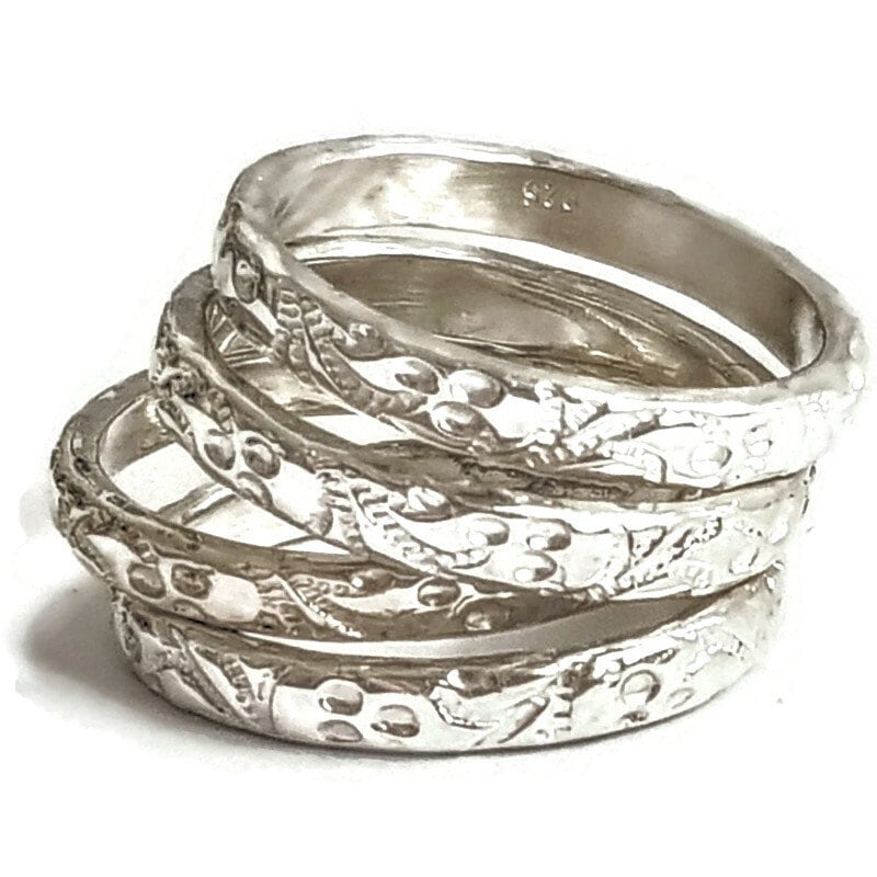 Bague Argent Massif 925 – Jonc Alliance Fleurs – Taille 58 – Vintage