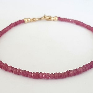 Red Ruby Bracelet Beaded Bracelet 14k Gold Clasp Birthstone Bracelet image 5