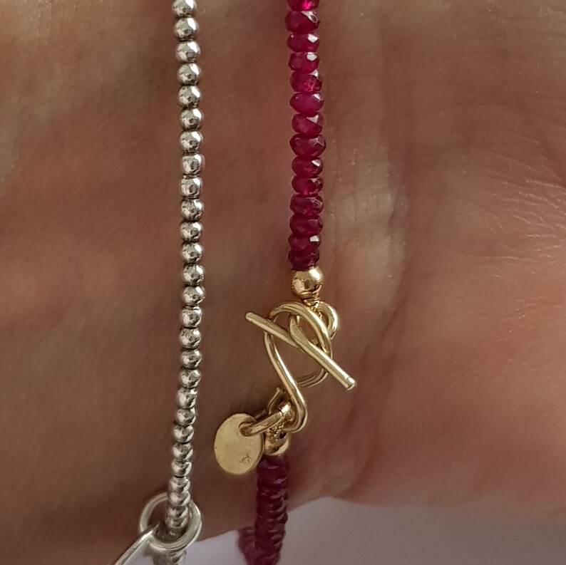 Red Ruby Bracelet Beaded Bracelet 14k Gold Clasp Birthstone Bracelet image 2