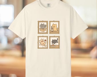 Süße Katze Galerie T-shirt, Kawaii T-Shirt, süßes japanisches Design, Cartoon Kitty Shirt, Katzenliebhaber Geschenk, weich Pastell, Anime Katze Grafik Top