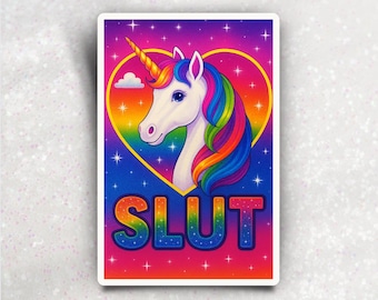 レインボーユニコーンステッカー - 皮肉なY2Kユーモア、ラップトップ用デカール