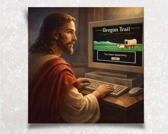 Adesivo Oregon Trail Jesus, adesivo de vinil quadrado e engraçado para pessoas que amam Jesus porque ele morreu de disenteria por você.