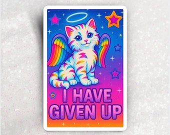 天国で一番小さな諦めステッカー、面白いレインボーキャットビニールステッカー、リサ・フランク風、皮肉なY2K美学
