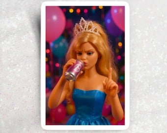 Party Starter Barbie Lustiger Aufkleber, Geburtstag Prinzessin Meme Vinyl Aufkleber, Rosa Ästhetik Puppe Laptop Aufkleber