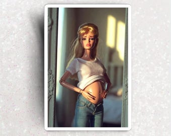 Knocked Up Barbie Sticker, pregnant humor adult vinyl decal