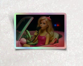 Adesivo holográfico da Barbie bafômetro, adesivo sarcástico de humor negro, adesivo engraçado para laptop e garrafa de água, adesivo de humor