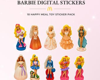 Barbie Happy Meal Toy Digital Stickers, 90s retro McDonalds toy PNG SVG