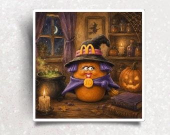 Adesivo McNugget Buddy McDonald's Halloween Abóbora Bruxa, personagem de nugget de frango bruxa assustadoramente fofo