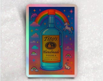 Handle With Care Holographic vinyl sticker, Funny sarcastic Rainbow Vodka  Decal for laptops, water bottles, planners