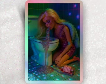 After Party Barbie– Funny Rainbow Vinyl Sticker, Glitter Sarcastic Adult humor sticker for laptop and water bottle