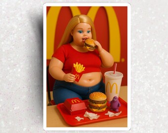 Fast Food Doll Eating Burger sticker | Kiss-Cut Vinyl Sticker