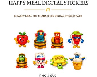 Changeables Transformer Happy Meal Toy Digital Stickers set, 90s retro McDonalds toy PNG SVG
