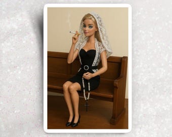 Confessional Barbie Sticker, Funny Dark Humor Vinyl  Decal for laptops, water bottles, planners. made for sinners