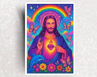 Rainbow Jesus Sticker, colorful religious sarcastic vinyl sticker