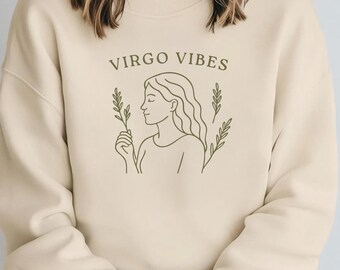 Moletom Comfort Colors com estampa de Virgem, pulôver minimalista com estampa do zodíaco, presente astrológico para o signo de Virgem, suéter aconchegante com horóscopo de outono
