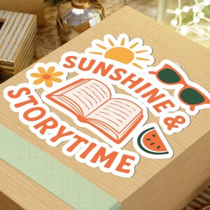 Sunshine & Storytime Sticker, Summer Book Lover Vinyl Decal, Waterproof Reader Sticker, Cute Bookish Gift for Laptops and Journals