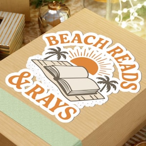 Beach Reads & Rays Sticker, Summer Book Lover Vinyl Decal, Waterproof Bookish Gift for Laptops, Journals, Water Bottles